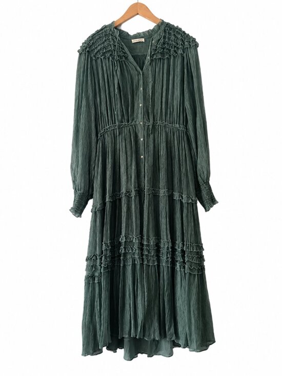 Ulla Johnson Dresses & Skirts - Ulla Johnson Brielle Sea Green 100% Silk Pleated Shirt Midi Dress US Sz